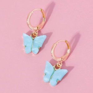 Butterfly Decor Mini Hoops, Blue